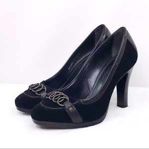 Cole Haan Black Heels with Gold Accents